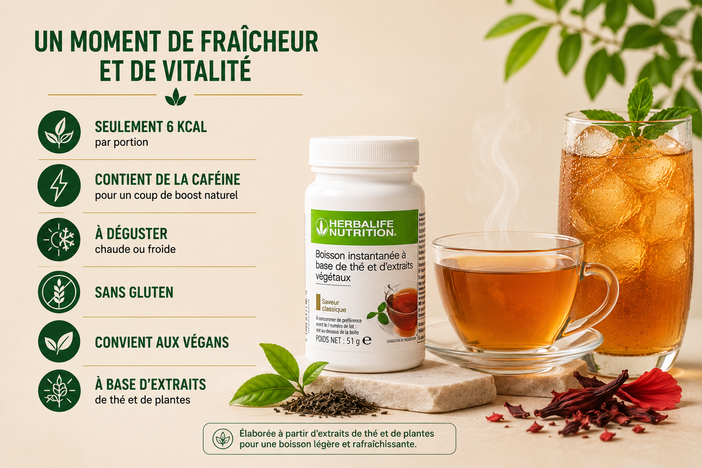 Boisson instantanée à base de thé et d'extraits végétaux 51g