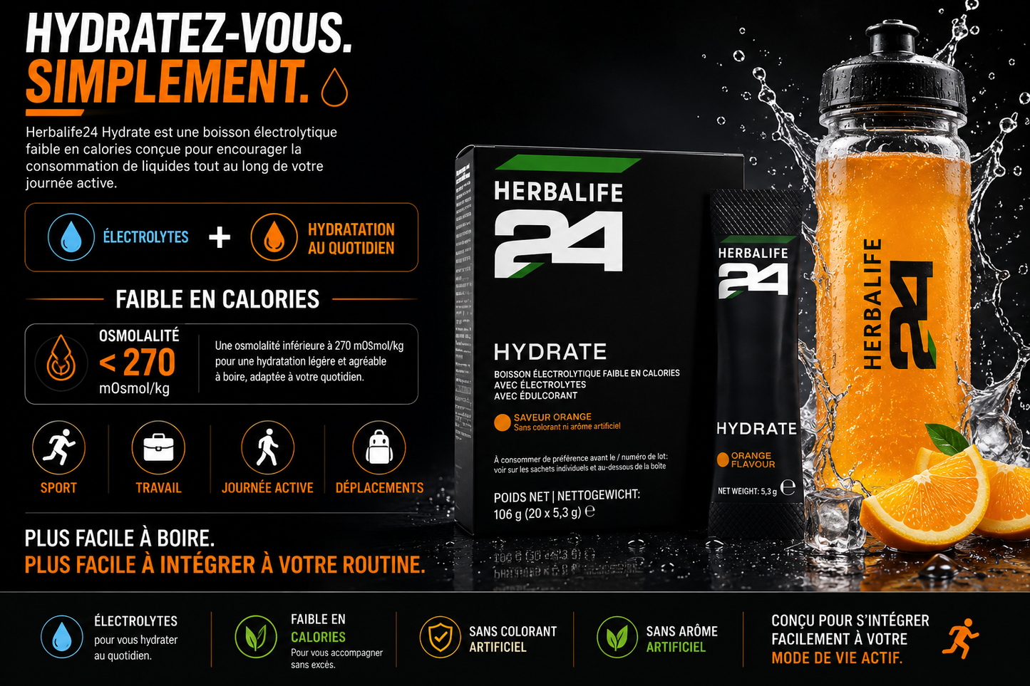 Herbalife24 - Hydrate Orange 20 sachets de 5,3 g