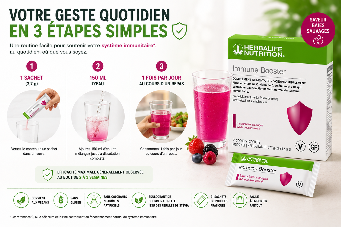 Complément alimentaire Immune Booster Baies sauvages 21 sachets