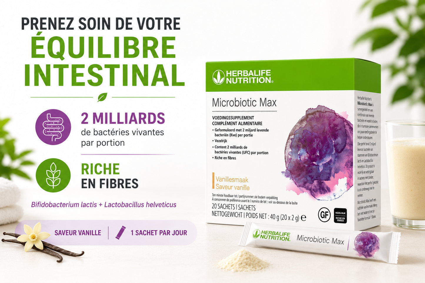 Microbiotic Max Vanille 20 sachets de 2g