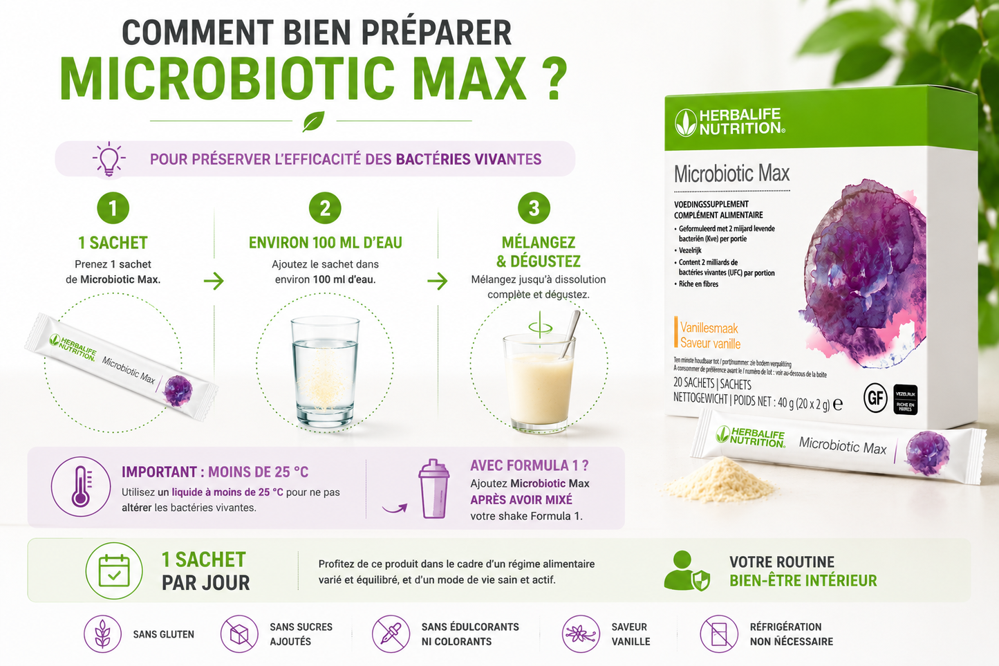 Microbiotic Max Vanille 20 sachets de 2g