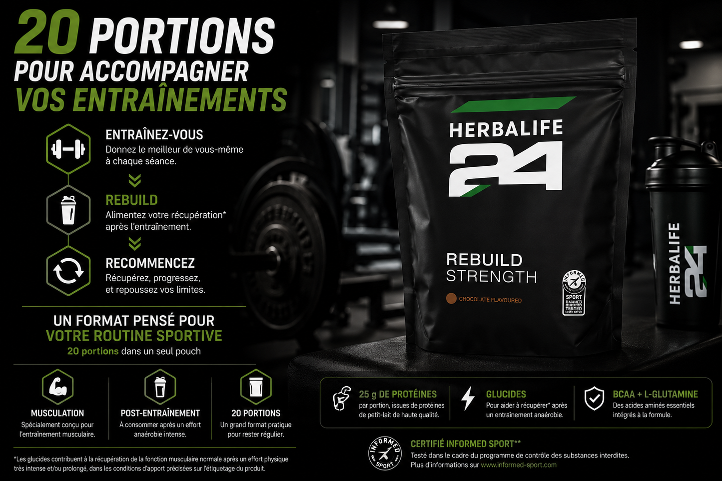 Rebuild Strength Herbalife24® pouch Saveur Chocolat 1000 g