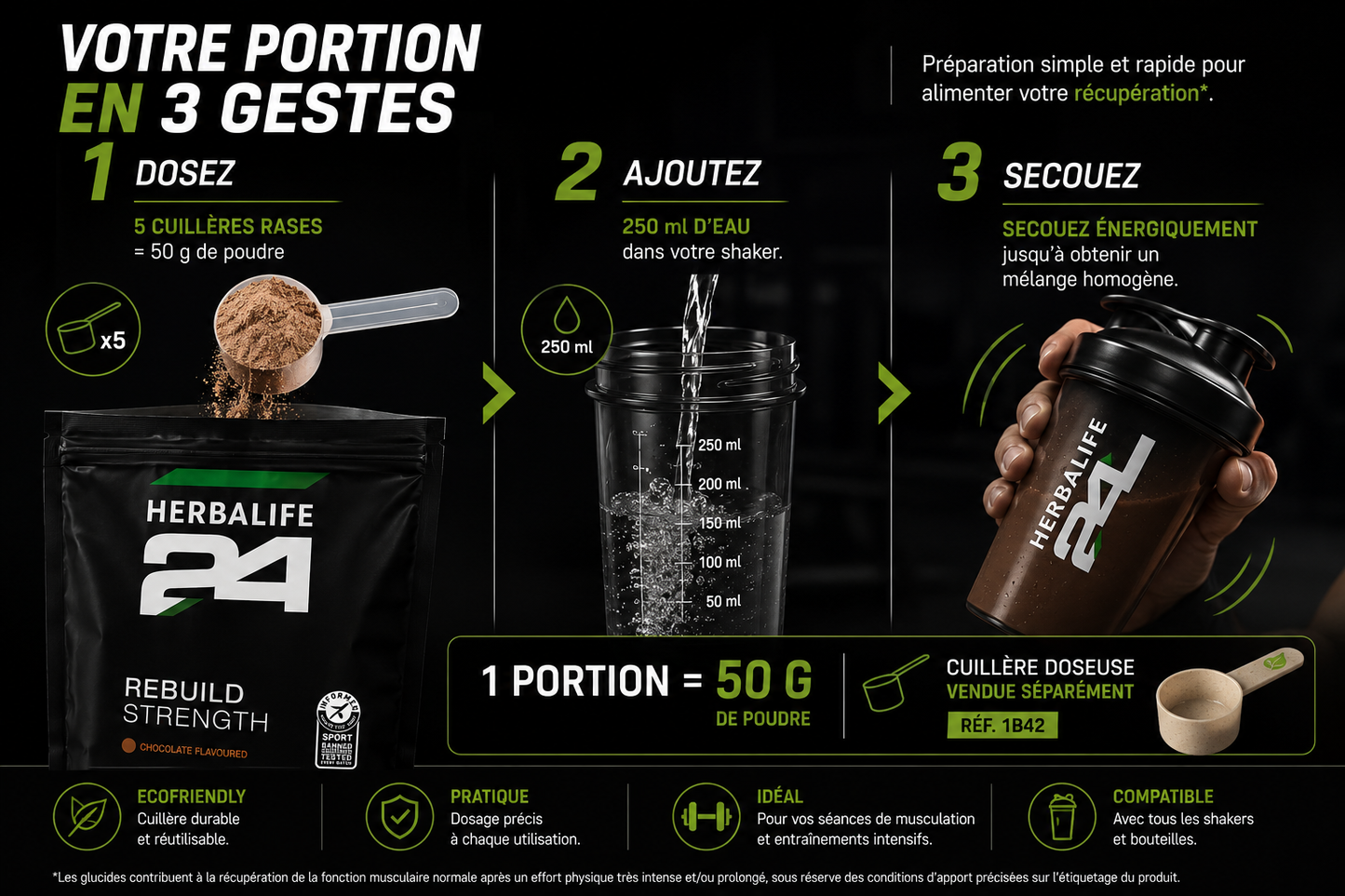 Rebuild Strength Herbalife24® pouch Saveur Chocolat 1000 g