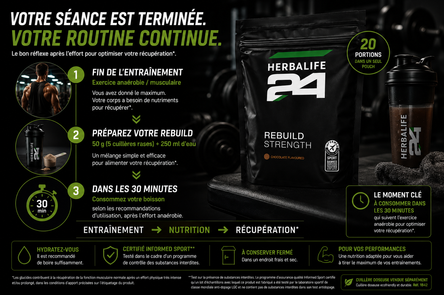 Rebuild Strength Herbalife24® pouch Saveur Chocolat 1000 g