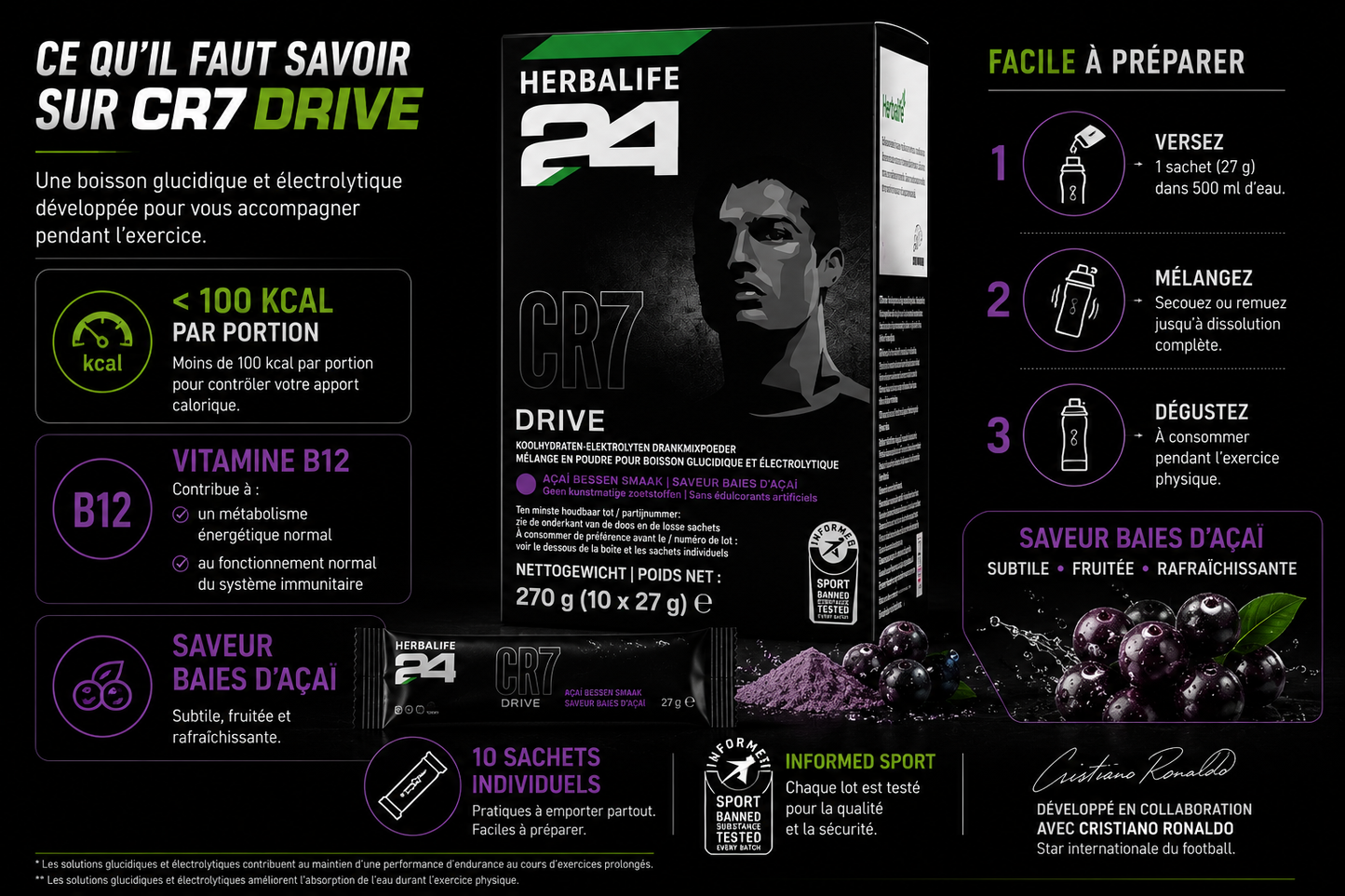 Herbalife24 - CR7 Drive sachets Baies d'açai 10 sachets de 27 g
