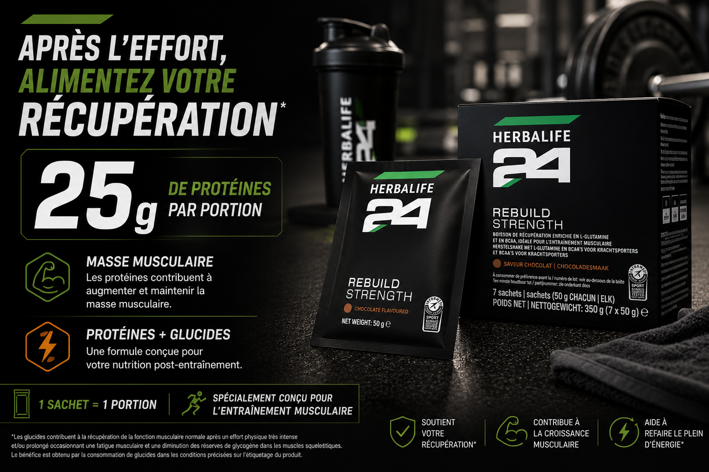 Rebuild Strength Herbalife24® sachets Saveur Chocolat 350 g (7 x 50 g)