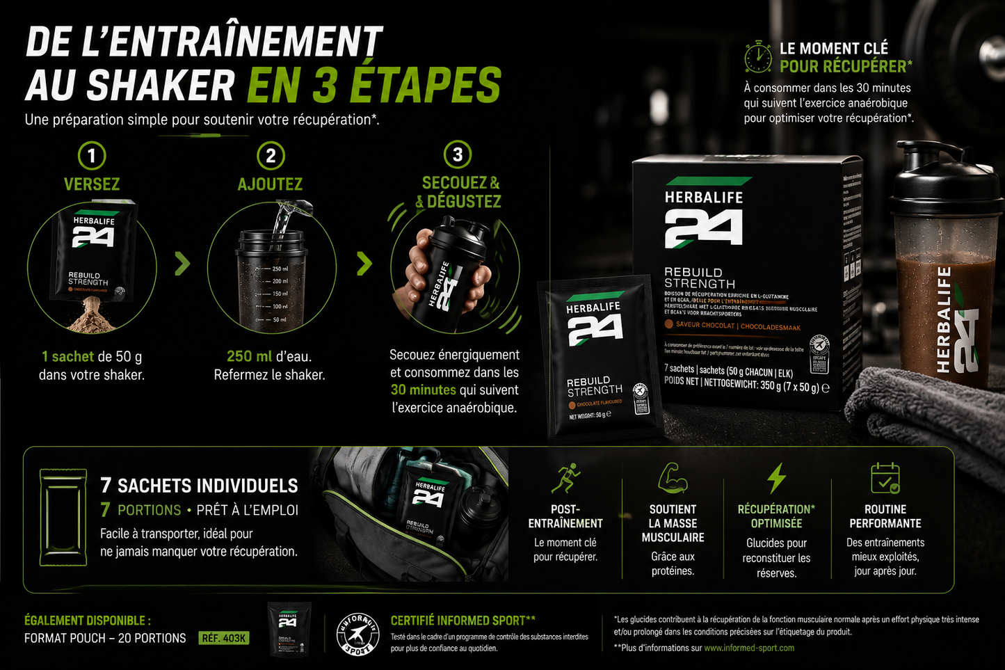 Rebuild Strength Herbalife24® sachets Saveur Chocolat 350 g (7 x 50 g)