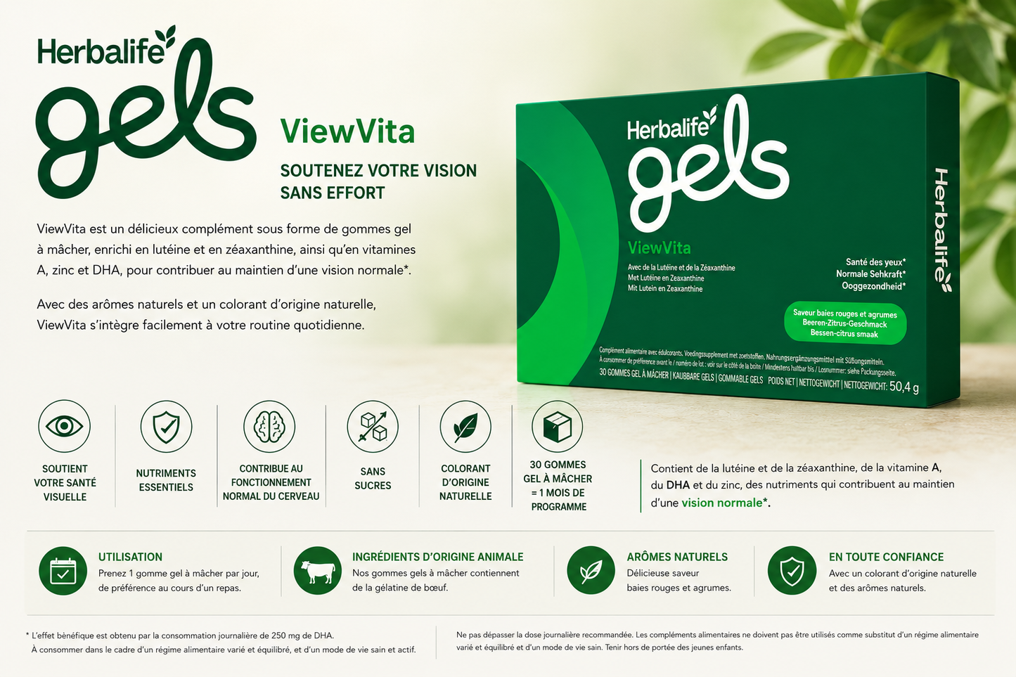 Herbalife Gels ViewVita Saveur Baies rouges et agrumes 30 gommes gel à mâcher